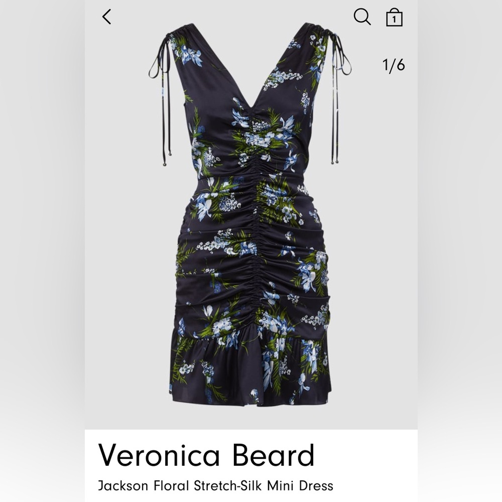 Veronica Beard Jackson Floral Silk Ruched Navy Dress (never been worn)